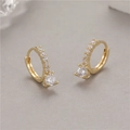 Golden hoop earrings with sparkling zircon stones and a central four-prong setting - Pave Rhinestone Ball Style (H-7392) / 14K Gold H-7392
