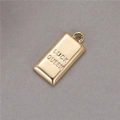 Macro detail of 14K gold plated rectangular pendant engraved with Luck Queen text - Luck Queen Square Style (H-7588)