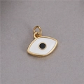 Macro view of gold-rimmed Evil Eye pendant with white enamel and black oil drop detail - White (H-8048 White)