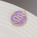 Golden snake pendant with purple enamel and zircon inlay for DIY jewelry making - Purple