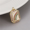 Macro detail of gold rainbow pendant with colorful zircon stones and enamel inlay - Beige Enamel Rainbow Style (H-8038)