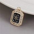 Golden octagonal rainbow pendant with black enamel star and shimmering zircon stones - Black Enamel Starburst Style (H-7327)