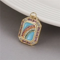 Golden rectangular rainbow pendant with colorful cubic zirconia and light blue enamel - Light Blue Enamel Rainbow Style (H-8039)