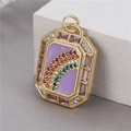 Copper micro-pave rainbow pendant necklace with colorful zircon and purple oil drip finish - Purple Enamel Rainbow Style (H-8041)