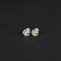 Elegant 14K gold plated monstera leaf earrings with micro-pave cubic zirconia crystals - 14K Gold Monstera Leaf (H-5868)