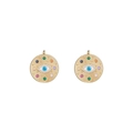 Pendentif œil grec en or 14k avec pierres colorées et texture de pièce de monnaie - Style Œil du Diable Multicolore (D731) / Or 14 carats