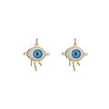 Golden Evil Eye charms with blue enamel inlay and sparkling zircon side stones for DIY jewelry - Exotic Tassel Sky Blue (D726)