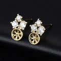 925 silver needle pearl stud earrings with gold geometric zircon inlay and pin tray - Cluster Pave Rhinestone Pearl Holder (14K Gold H-5407)