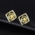 Goldene geometrische quadratische Ohrstecker mit Kristallen und Perlenhalterung DIY - Quadratischer Rahmen Strass Perlenhalter (14K Gold D762)