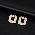 Elegant 925 silver needle square U-shaped earrings with gold plating and paved zircons - U-Shape Pave Rhinestone Style (14K Gold H-6267)