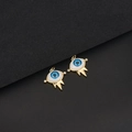 Golden evil eye pendant with blue inlay and crystals for a 14K gold necklace - D726