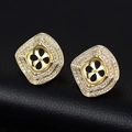 Elegante vergoldete S925 Silber Ohrring-Basis mit Zirkonia-Mikropavé und Blumendesign - Gebogene Viereckige Pave Ohrsteckerfassung (D772) / 14K-Gold