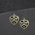 14K gold heart pendant with black enamel finish and blue evil eye detail charm - H-7757