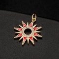 Gold sunburst pendant with red enamel and zircon pavé on black leather background - Red (H-6687)