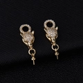 14K gold plated leopard head jewelry pendant with white zircons and green gemstone eyes - Leopard Head Style (D802)