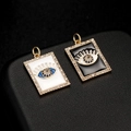 Rectangle Evil Eye pendants in black and white enamel with gold plating and zircons - Black