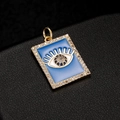 Gold-plated rectangular Evil Eye pendant with blue enamel and micro-set crystals - Blue