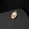 14K gold skull pendant with green rhinestones and engraved texture for jewelry making - 14K Gold H-6570 (Skull)