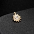 14K gold plated sunburst evil eye pendant with clear zircon inlay on black leather - 14K Gold H-6642 (Sun Evil Eye)