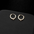 Classic 18K gold-plated hinged hoop earrings with small pendant rings on black leather - Gold Single Loop Style (H-6622)
