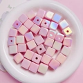 Pink AB coating cube beads for DIY crafts jewelry making with vertical center hole - Pink