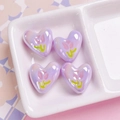 Iridescent heart beads set with tulip pattern for DIY jewelry and phone chain making - Lilac Purple