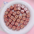Würfelperlen aus Acryl mit rotem Leopardenmuster für DIY-Schmuck und Handyketten - 14mm Würfel Lose Perle / Kaffee Leopard