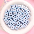 DIY quadratische Keramikperlen mit blauem Schleifenmuster und Streifen für Schmuck - 14mm Würfel Lose Perle / Blaue Schleife