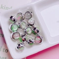 Acrylic beads with silver metal borders and marble texture for DIY jewelry making - Round / Green