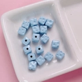 7mm light blue alloy enamel cheese cube beads for DIY jewelry and phone chain making - Blue