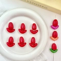 Detailed macro view of glossy red tulip flower resin beads for DIY jewelry making - Red