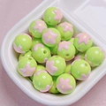 Pastel green resin beads with pink hand-painted flowers for DIY jewelry making - Size Approx 16mm Hole Approx 2.2mm / Green