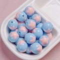 Light blue round DIY beads with pink star pattern for jewelry making and crafts - Size Approx 16mm Hole Approx 2.2mm / 05-Blue