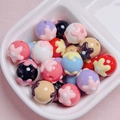 Colorful floral cream style acrylic round beads with holes for DIY jewelry making - Size Approx 16mm Hole Approx 2.2mm / 13-Solid Flower Mixed