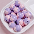 DIY purple flower round beads with pink floral relief and straight hole for jewelry making - Size Approx 16mm Hole Approx 2.2mm / 07-Purple