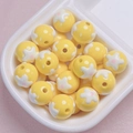 DIY round beads in bright yellow with white flower pattern for jewelry making - Size Approx 16mm Hole Approx 2.2mm / 12-Yellow