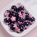 Black round acrylic bead with 3D pink flower and white dots for DIY jewelry making - Size Approx 16mm Hole Approx 2.2mm / 08-Black