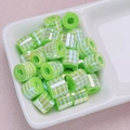 Macro detail of cylinder resin beads featuring green and white checkered stripes - Gingham Style (01-Green) / 10*8.5mm / Green