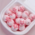 Pink DIY resin flower beads with white dots and star patterns for handmade jewelry - Size Approx 16mm Hole Approx 2.2mm / 10-Light Pink