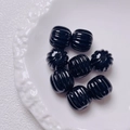 Close-up of black pumpkin shaped acrylic beads with stripes for DIY craft jewelry - Size approx 14.5*15.5mm, aperture approx 3.5mm (Single Piece) / Black