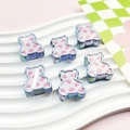 Colorful UV plated bear beads with pink cherry pattern for DIY jewelry making - Cherry Pattern Bear