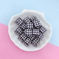 Macro shot of 14mm houndstooth pattern square acrylic beads for DIY jewelry making - 16 Size / Black