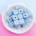 Close-up of 14mm houndstooth print acrylic square beads for DIY jewelry and phone chains - 16 Size / Blue