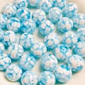 16mm resin heart-patterned round beads in blue and white marble style for DIY jewelry - 16mm (Aperture Approx. 2mm) / Light Blue