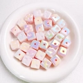 Luminous starry sky cheese cube beads with UV plating and iridescent AB finish for DIY - Approx 14.5 Diameter (Sold per Piece) / Glow Pink