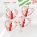 Transparent acrylic heart bead with red core and bubble details, 15mm x 17mm size - Red