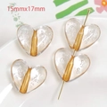 Transparent acrylic heart bead with golden bubble effect for DIY jewelry 15x17mm - Orange
