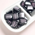 DIY black toast memory bead with pink math formulas and vertical holes for jewelry - 19.4x23mm / Black