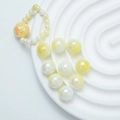 Perles dégradées aurore en acrylique et bague fleur rose jaune faite à la main - Jaune Blanc