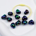 Iridescent heart beads with metallic colorful coating and yellow wire keyring loop - Solid Black / Black